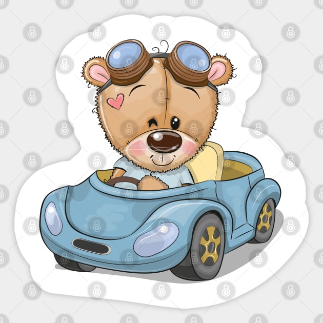 Cute teddy bear sitting behind the wheel of a car Sticker by Reginast777